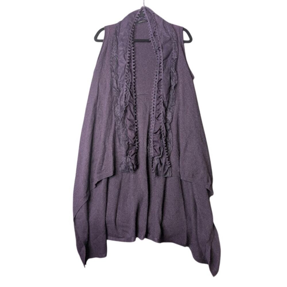 BCBG MAX AZRIA Women's purple vest/cardigan angora wool lace high-low large
